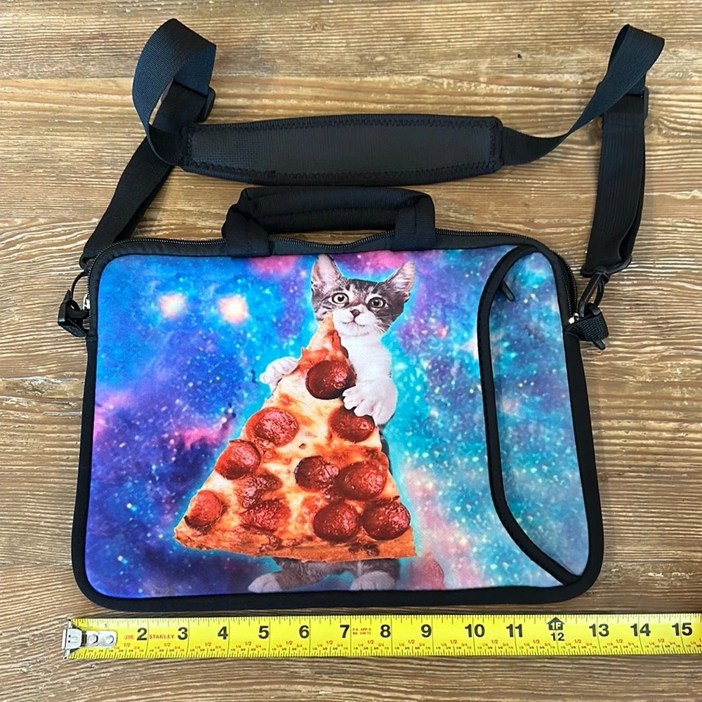 Space Cat & pepperoni pizza design sleeve padded laptop case/cover strap